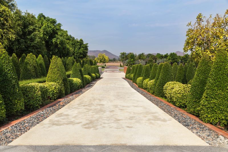 Trimmed Shrubs Along Pathway